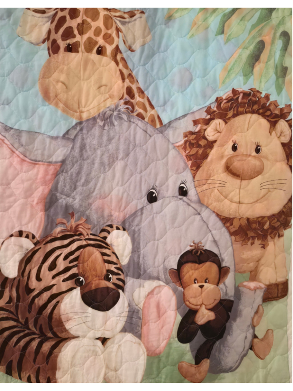 Handmade Baby Quilt Safari Jungle Animals Giraffe Elephant Lion Satin 34x43